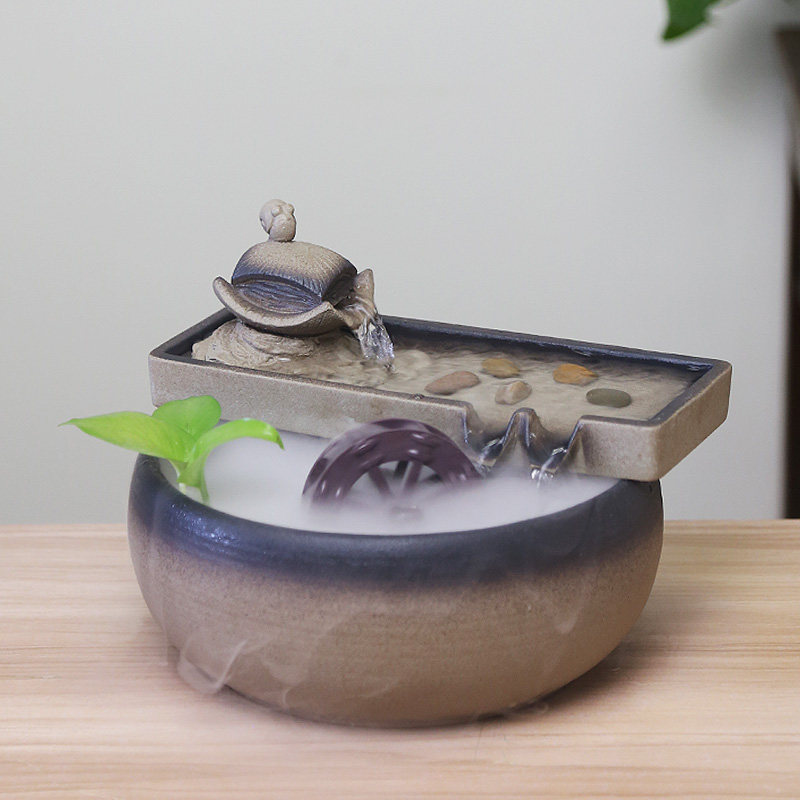 创意陶瓷流水摆件桌面茶桌循环流水器假山风水轮装饰开业招财礼品