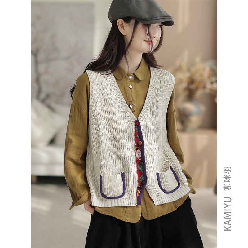 咖咪羽时尚针织马甲复古单排扣设计感无袖开衫马甲减龄外穿坎肩女