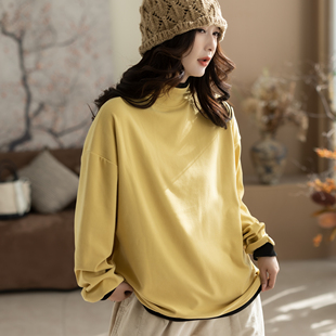 咖咪羽打底衫女秋冬新款高领女士纯色慵懒流行百搭通勤女装上衣