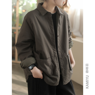 棉衣潮 百搭复古宽松夹棉女装 2024新款 棉服女秋冬原创休闲纯色时尚