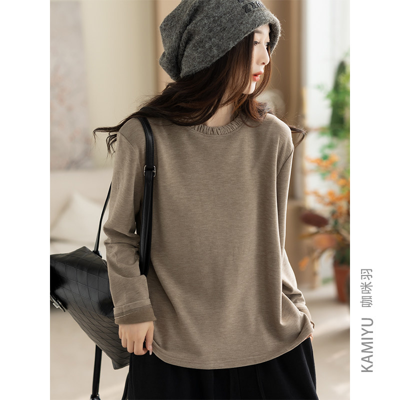 咖咪羽打底衫女秋冬新款休闲女士木耳圆领好看流行宽松女装上衣厚