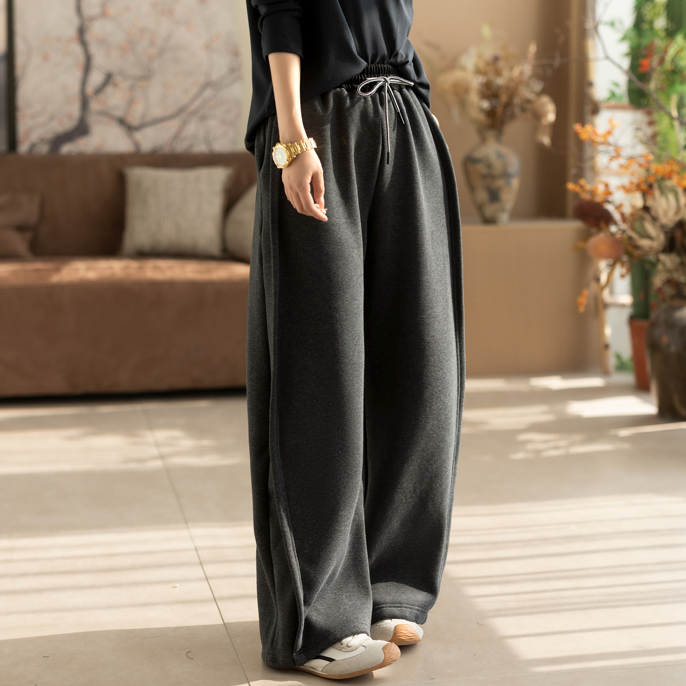 咖咪羽休闲裤女秋冬新款加绒加厚直筒棉质宽松复古纯色女装裤子,女装/女士精品,休闲裤,淘宝优惠券,粉丝福利购,淘宝优惠卷