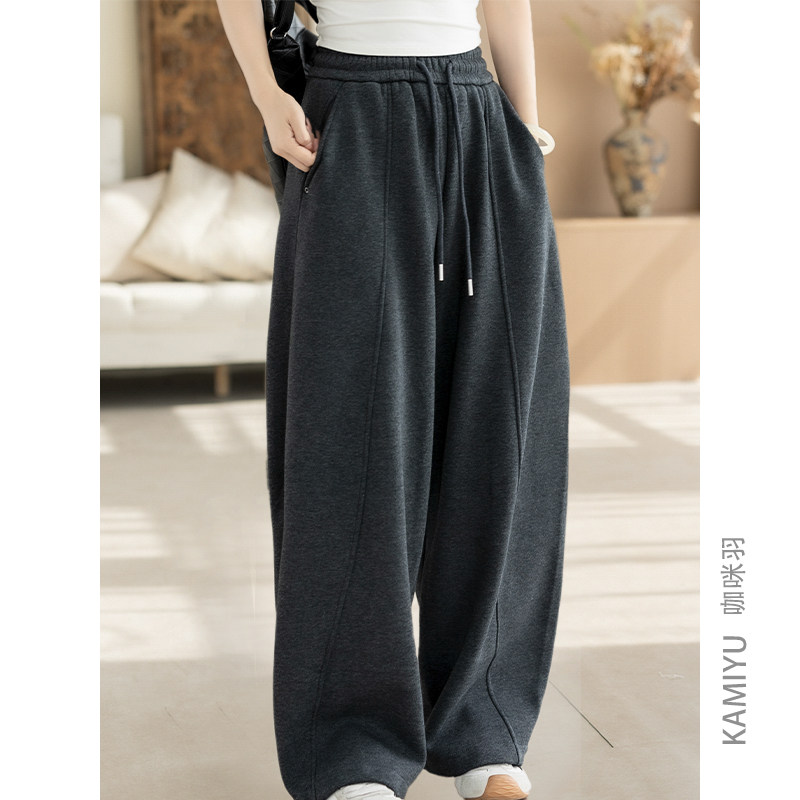咖咪羽休闲裤女秋冬新款加绒加厚宽松女士阔腿裤时尚洋气女装裤子