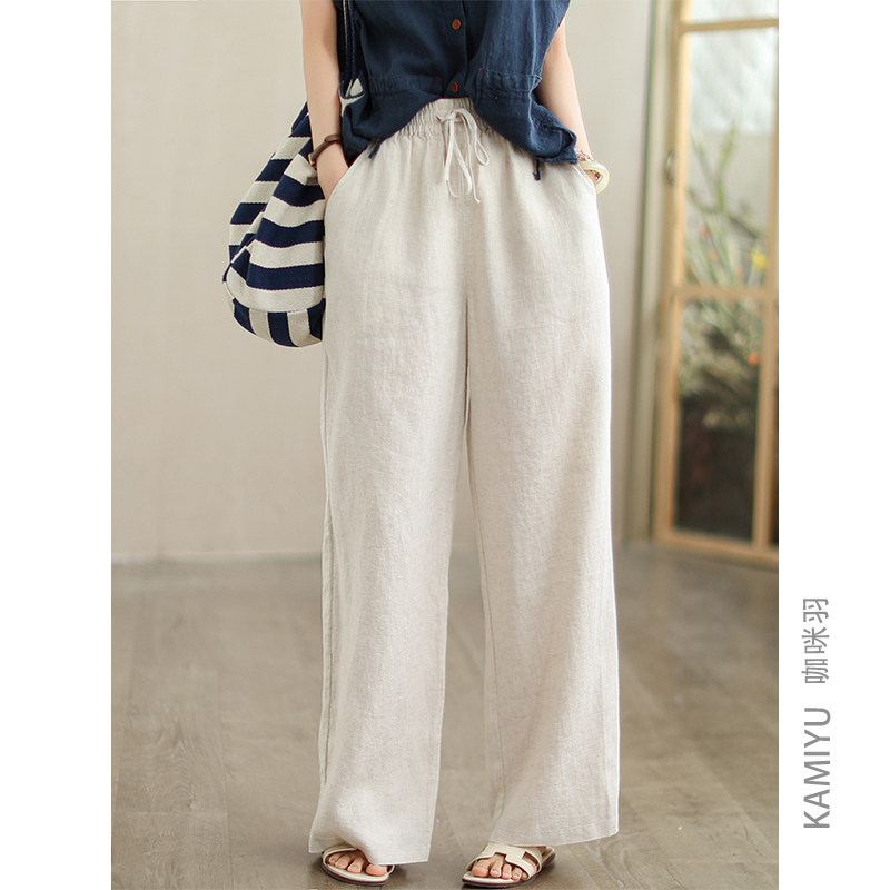 咖咪羽100%亚麻休闲裤女夏装新款直筒宽松百搭通勤时尚女装裤子女