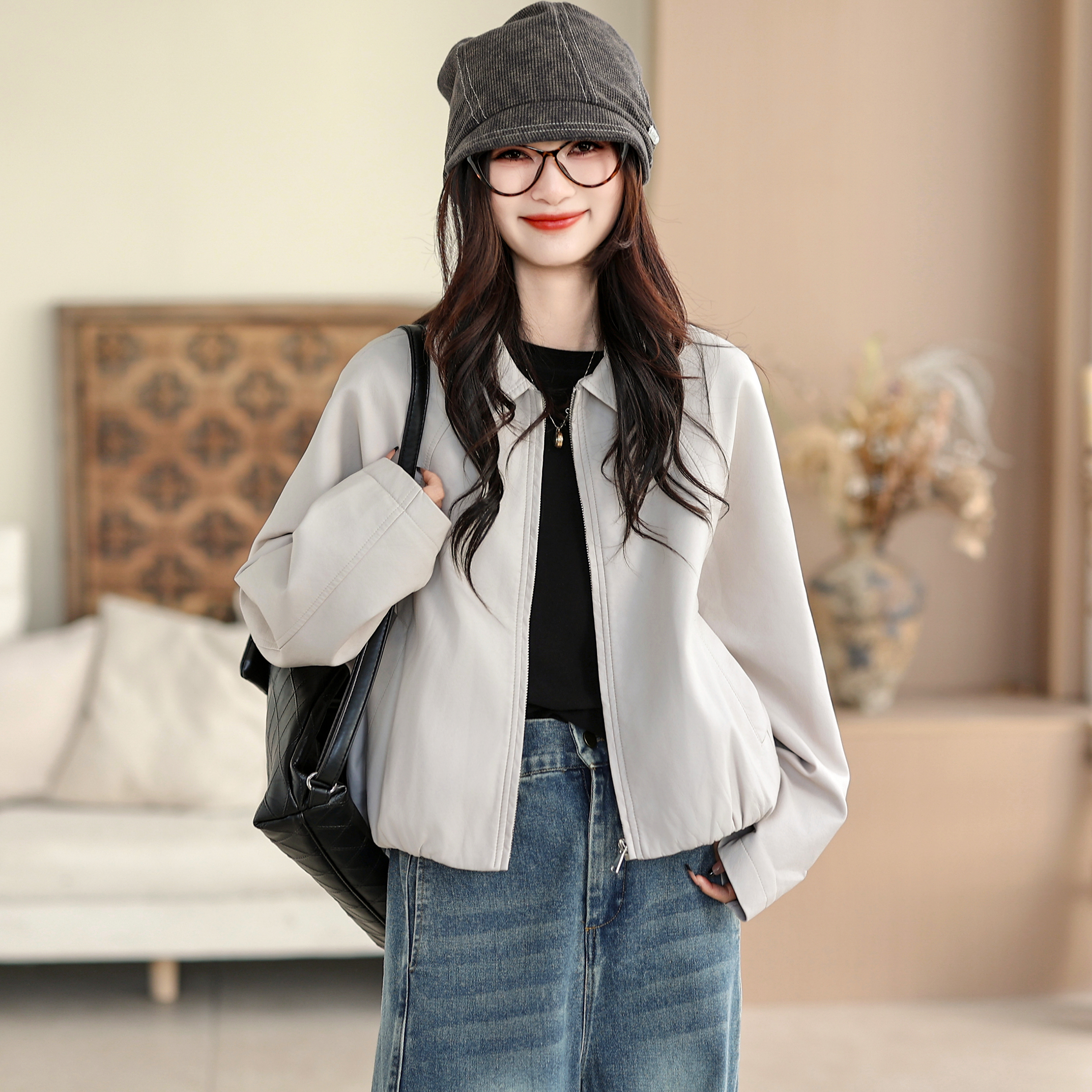 咖咪羽皮夹克女秋冬新款女士短款时髦气质洋气百搭休闲流行女装