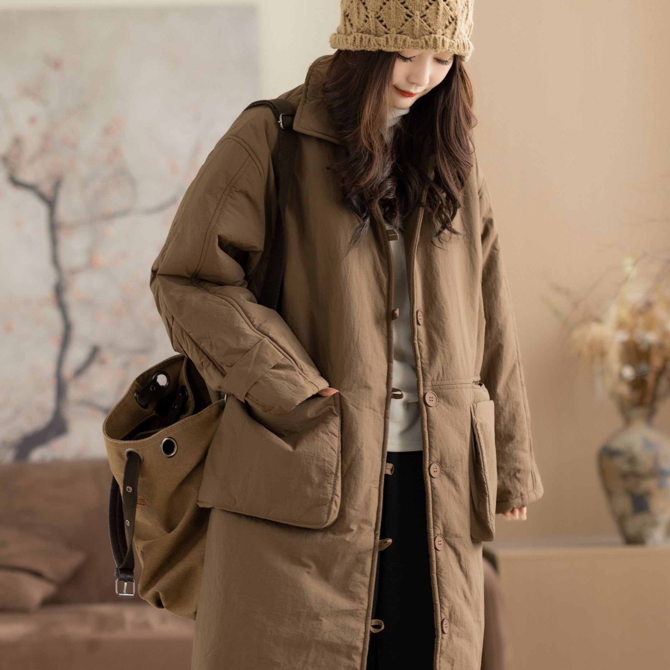 咖咪羽老钱风中长款棉服显瘦不臃肿女冬季夹棉加厚保暖洋气棉袄,女装/女士精品,棉衣/棉服,淘宝优惠券,粉丝福利购,淘宝优惠卷