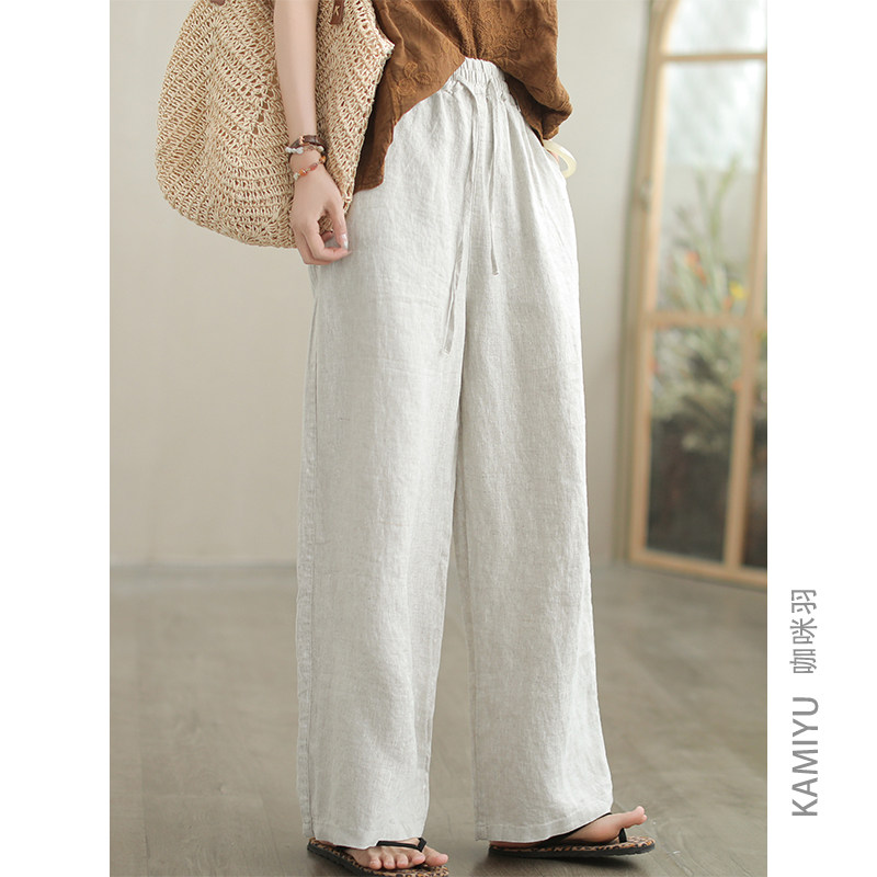咖咪羽100%亚麻文艺直筒宽松专柜品质休闲百搭女式显瘦女装休闲裤