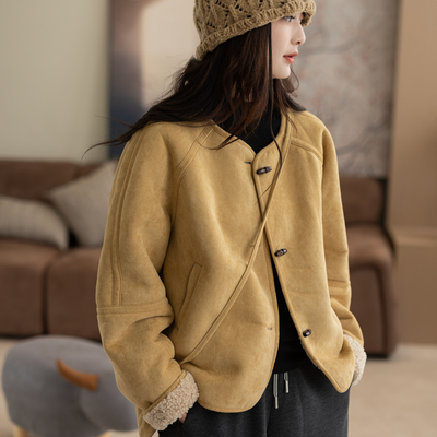 咖咪羽外套女秋冬新款加厚皮毛一体流行时髦洋气宽松加绒女装上衣