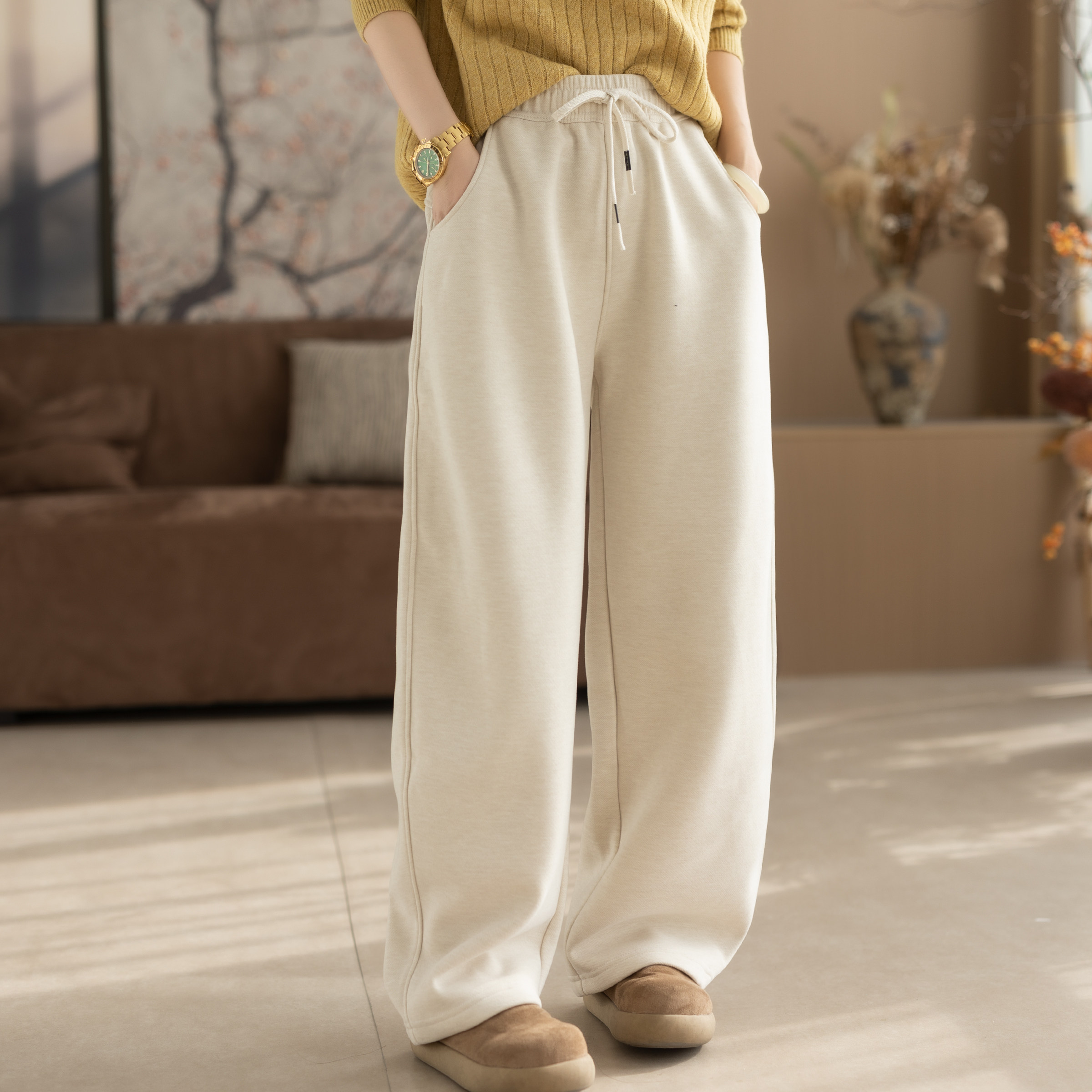 2025新款秋冬文艺直筒宽松羊毛女士流行好看通勤复古女装休闲裤女