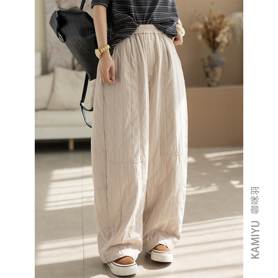 咖咪羽棉裤女秋冬新款直筒百搭宽松复古休闲纯色气质流行女装裤子