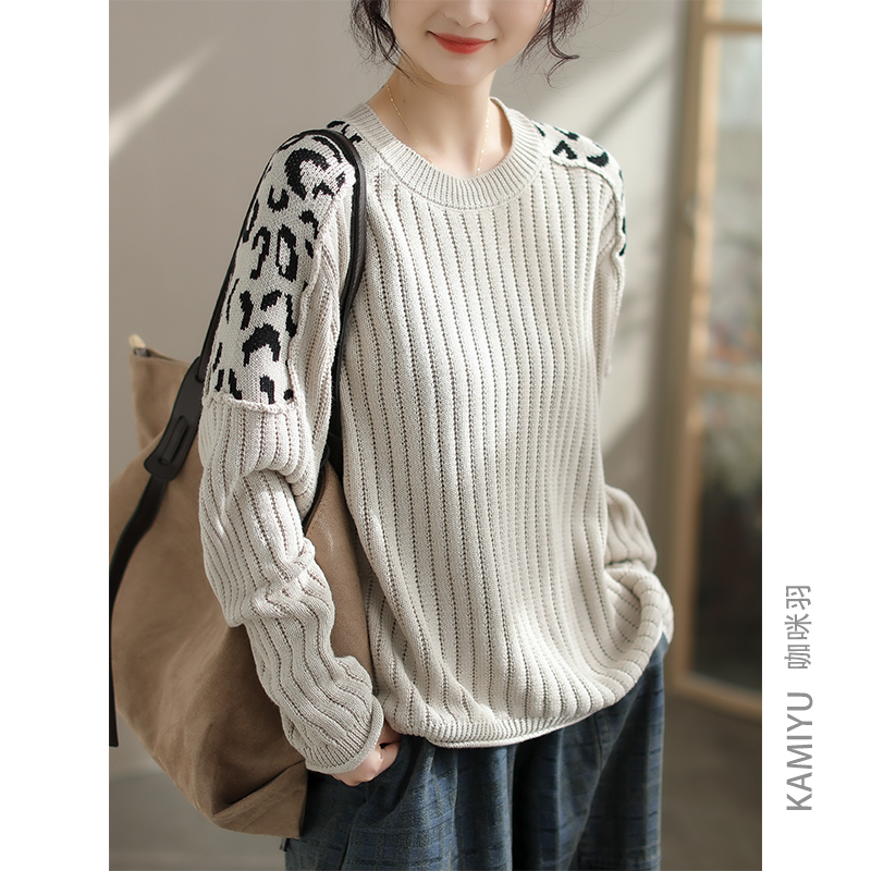 咖咪羽针织衫女春装新款慵懒风圆领时尚气质显瘦百搭纯色女款上衣