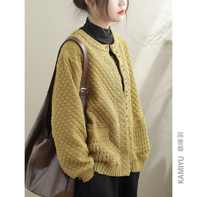 咖咪羽复古常规夹丝绵纯色外套