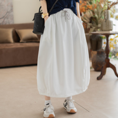 半身裙女新款春季百搭女士高腰白色文艺宽松拼接百搭复古女装裙子