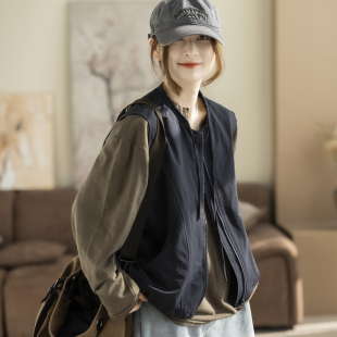 咖咪羽韩系简约纯色圆领无袖 宽松洋气通勤坎肩马夹外套 马夹春秋款