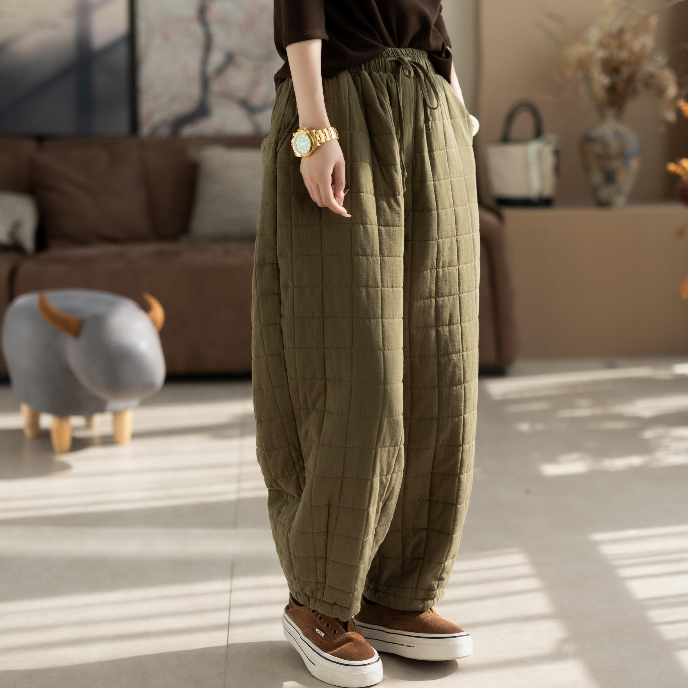 咖咪羽棉裤女秋冬新款文艺休闲女士复古文艺通勤流行女装休闲裤女