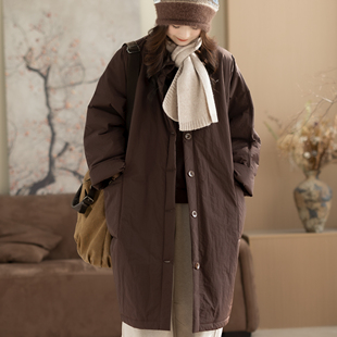 咖咪羽复古慵懒风中长款棉服女士冬季加厚宽松大码女装外套