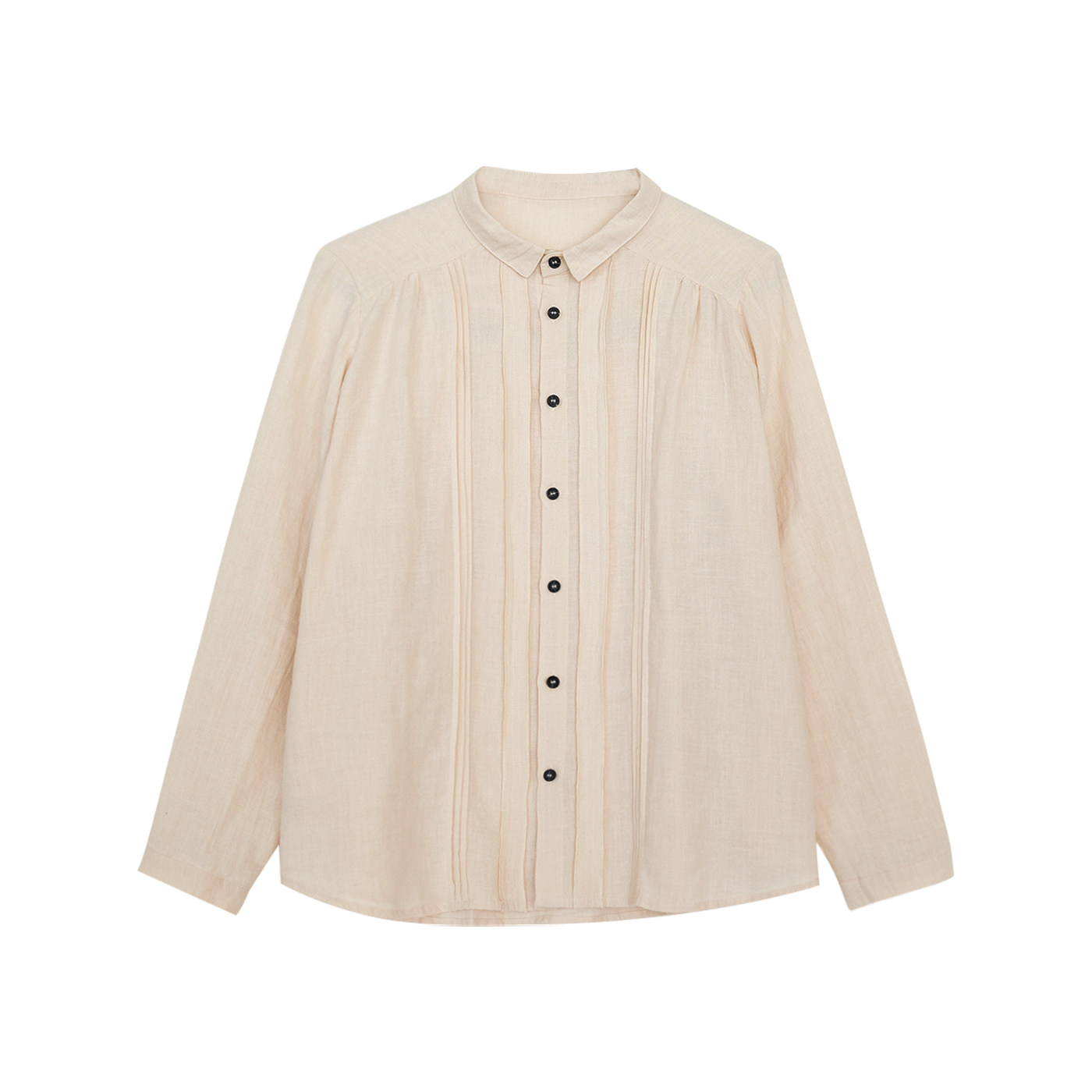 咖咪羽孤品设计感风琴压褶天丝苎麻外套衬衫女