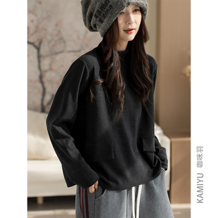 咖咪羽打底衫女秋冬新款半高领纯色宽松女士休闲流行女装上衣内搭