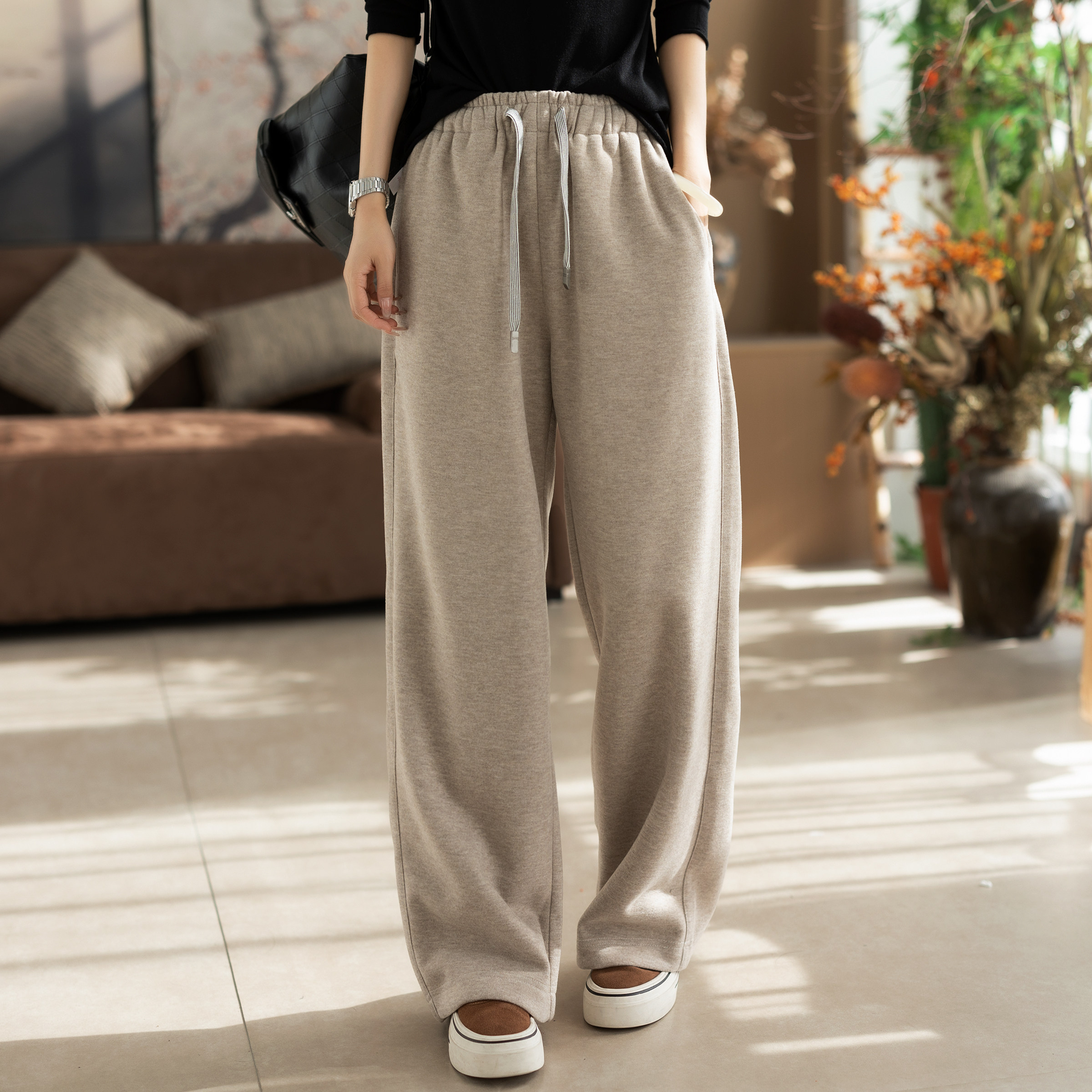 咖咪羽休闲裤女秋冬新款加厚直筒流行女士百搭宽松气质女装裤子厚