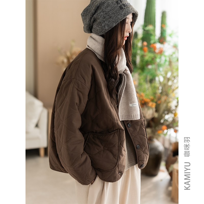 咖咪羽棉服女冬季新款女士上衣百搭宽松洋气时尚流行棉麻女款棉衣