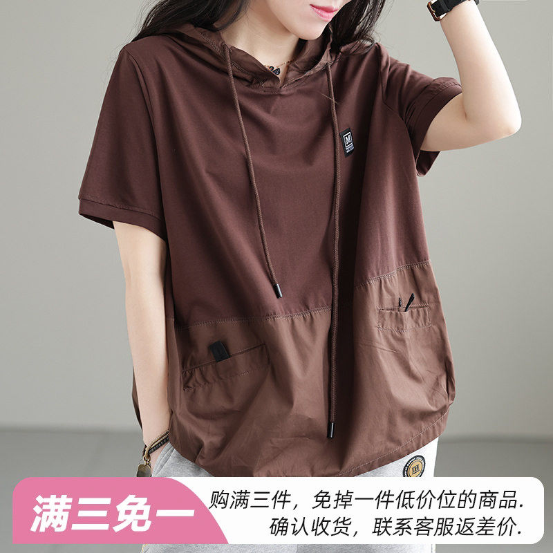 咖咪羽T恤女夏装新款女士时尚帽子休闲女式文艺黑色女装 体恤上衣