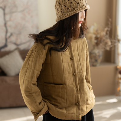 咖咪羽棉服女冬季新款女士棉衣复古纯色流行洋气百搭通勤女装外套