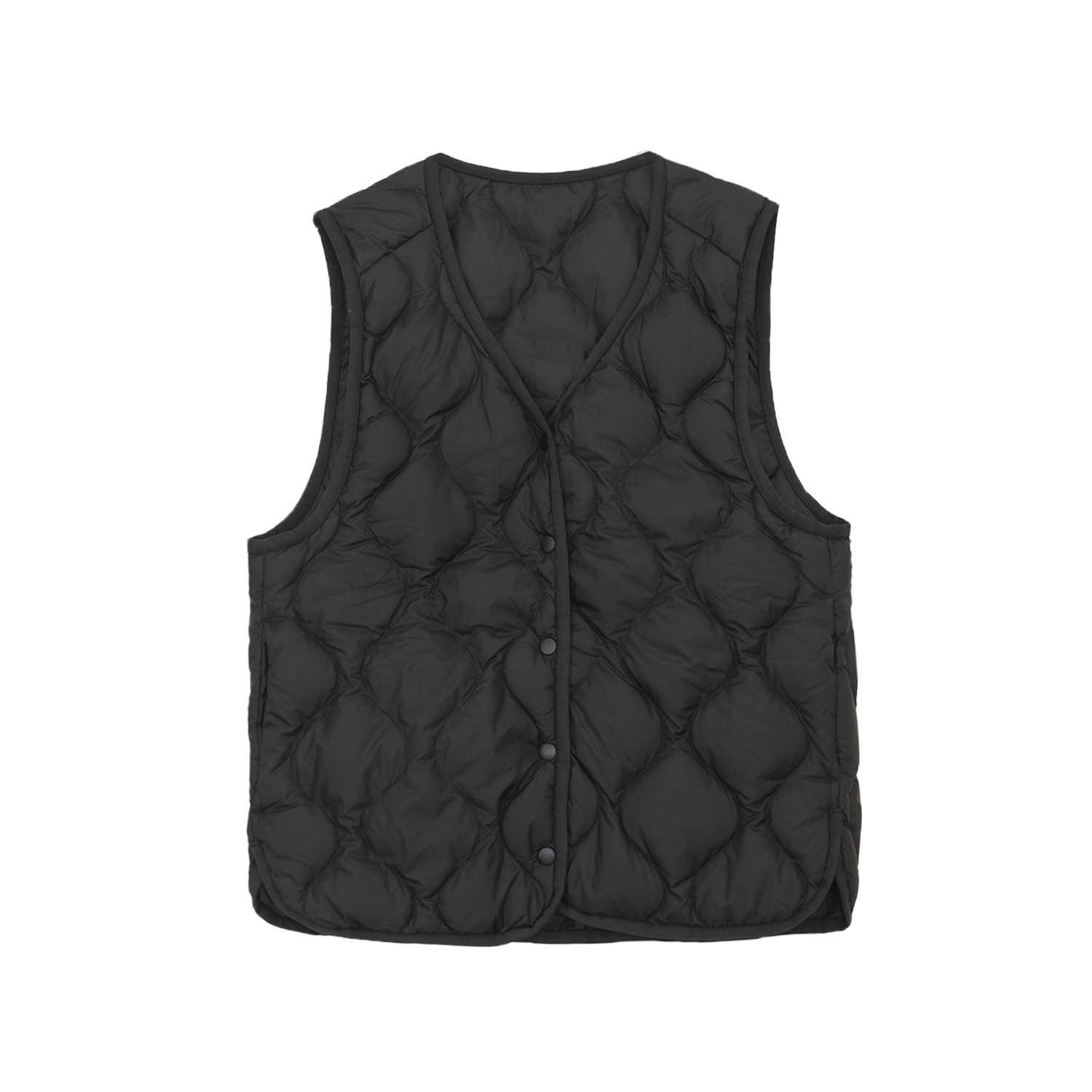 咖咪羽黑色菱格马甲女V领单排扣宽松外穿背心轻薄叠穿内搭坎肩冬