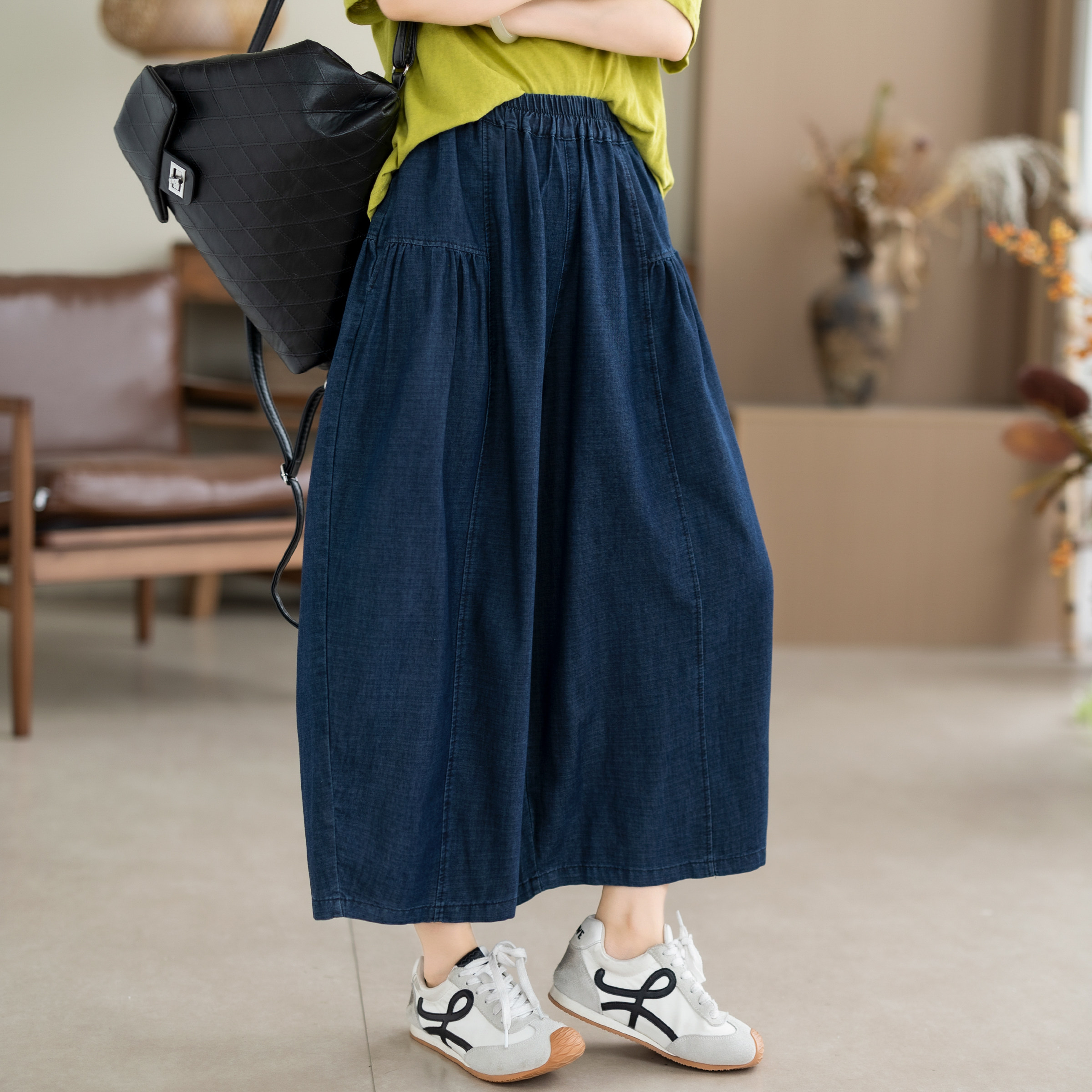 咖咪羽牛仔裤女夏季新款大码灯笼裤宽松显瘦文艺薄款女装七分裤