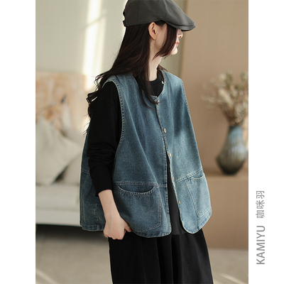 咖咪羽牛仔马甲女秋装新款女士无袖宽松坎肩水洗时尚女装马夹外套