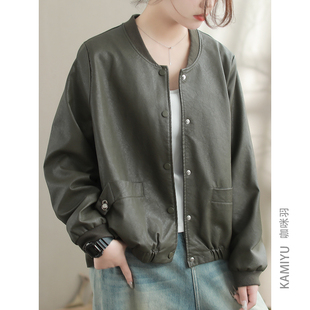 咖咪羽新款皮衣女时尚气质黑色宽松春秋时尚通勤气质显瘦女款上衣