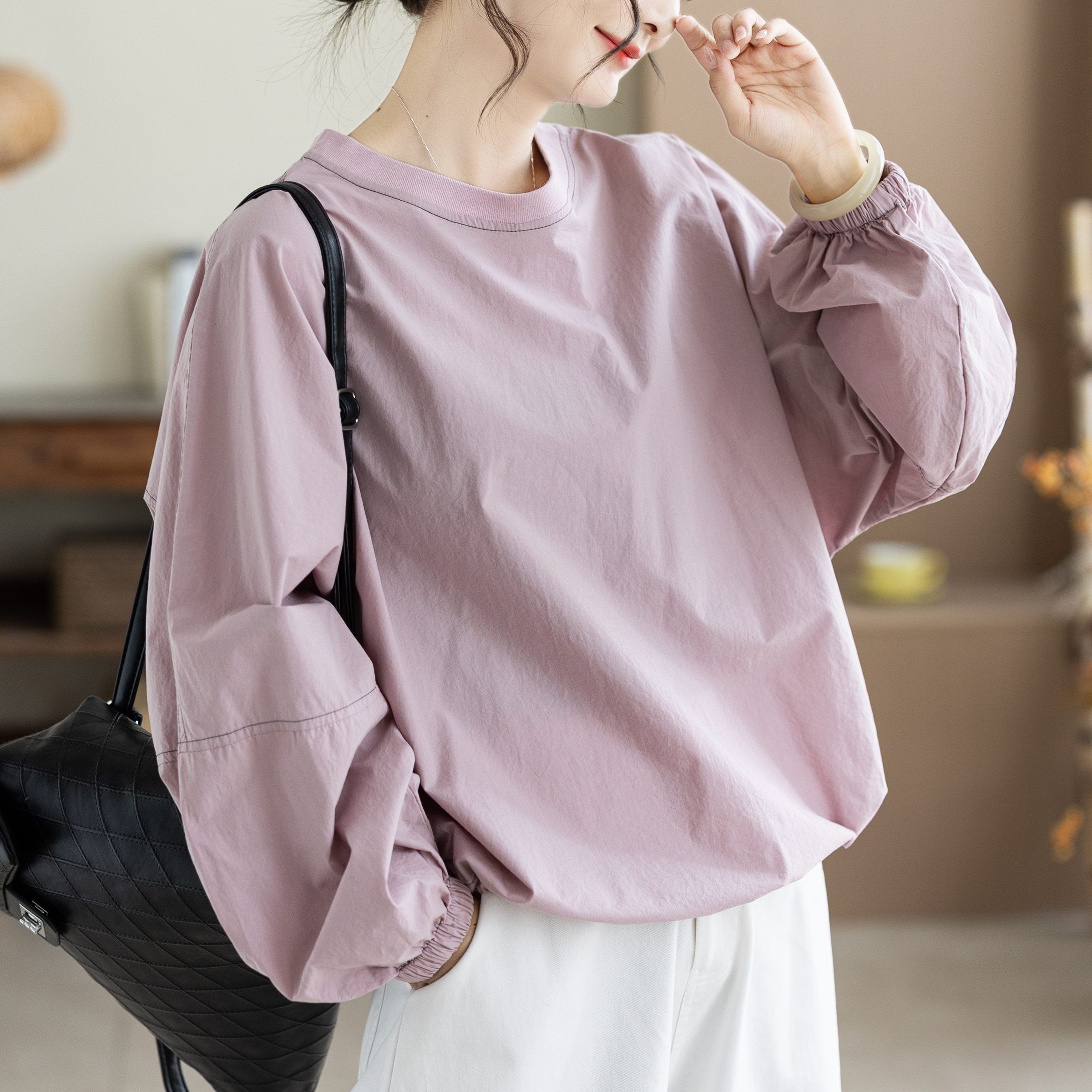 咖咪羽卫衣女新款复古文艺全棉女士流行薄款气质宽松显瘦女装上衣