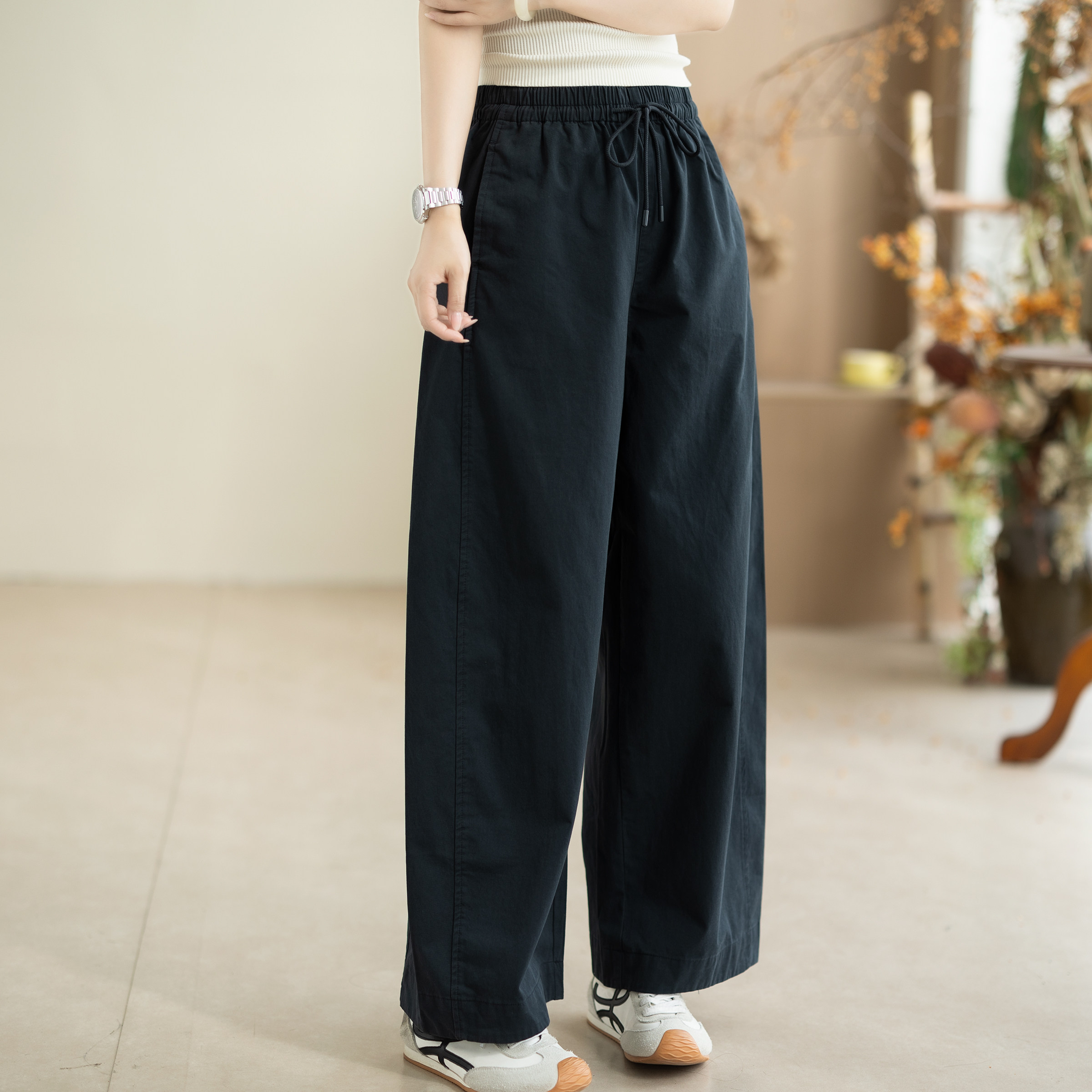 咖咪羽全棉休闲裤女秋季新款复古直通松弛宽松时髦洋气女装裤子女