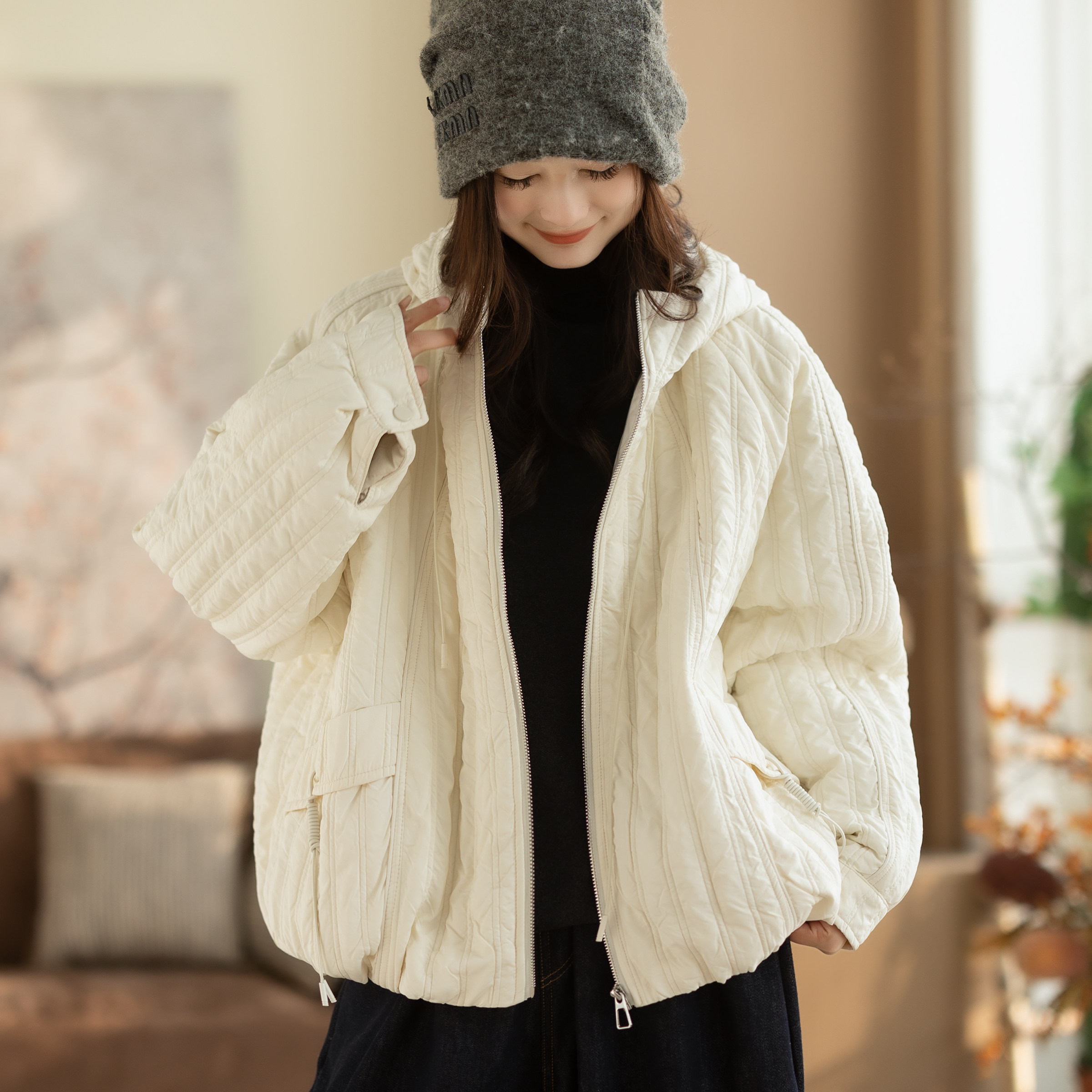 咖咪羽秋冬新款外套女纯色文艺休闲简约气质宽松流行好看女装上衣