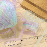 Hand-woven dreamcatcher tassel thread, white lace with iridescent flower borders, narrow sections dyed in dreamy colors, hand-dyed snow gauze ribbon thumbnail 2