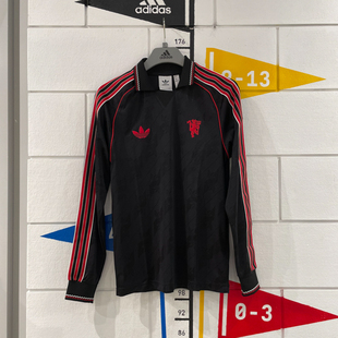 阿迪达斯男装2024秋新款曼联足球休闲文化球衣运动长袖T恤 IS6522