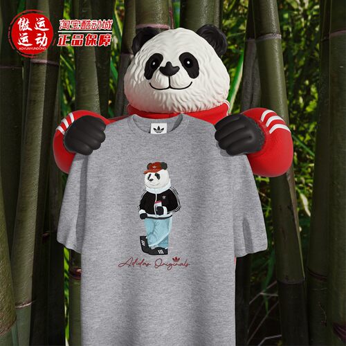 阿迪三叶草男女纯棉熊猫印花T恤
