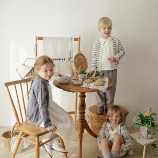 温暖触手可及~韩国男女童春秋上衣 条纹百搭休闲针织圆领开衫毛衣