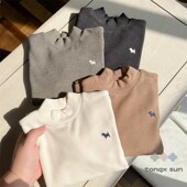 羊绒坑条发热纤维 儿童高弹柔软德绒内里拉绒保暖半高领打底衫