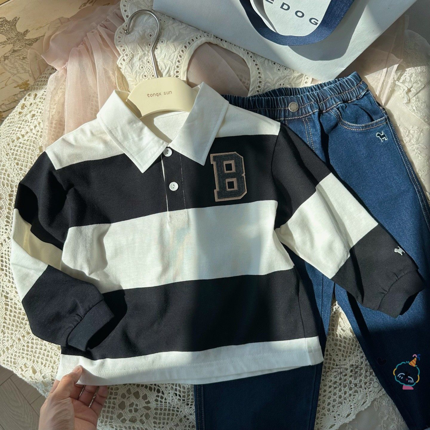 *韩国*儿童春秋上衣 纯棉舒适翻领撞色条纹字母polo领T恤长袖卫衫,童装/婴儿装/亲子装,T恤,淘宝优惠券,粉丝福利购,淘宝优惠卷