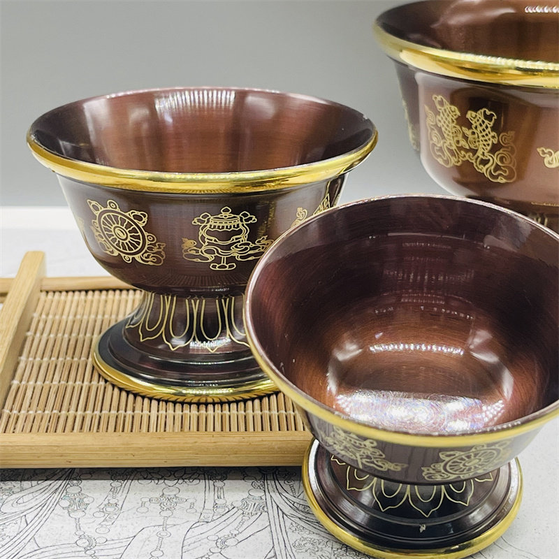 纯铜藏式彩描八吉祥茶杯佛堂佛前高脚供杯圣水杯子供水碗家用摆件,家居饰品,桌面摆件,淘宝优惠券,粉丝福利购,淘宝优惠卷