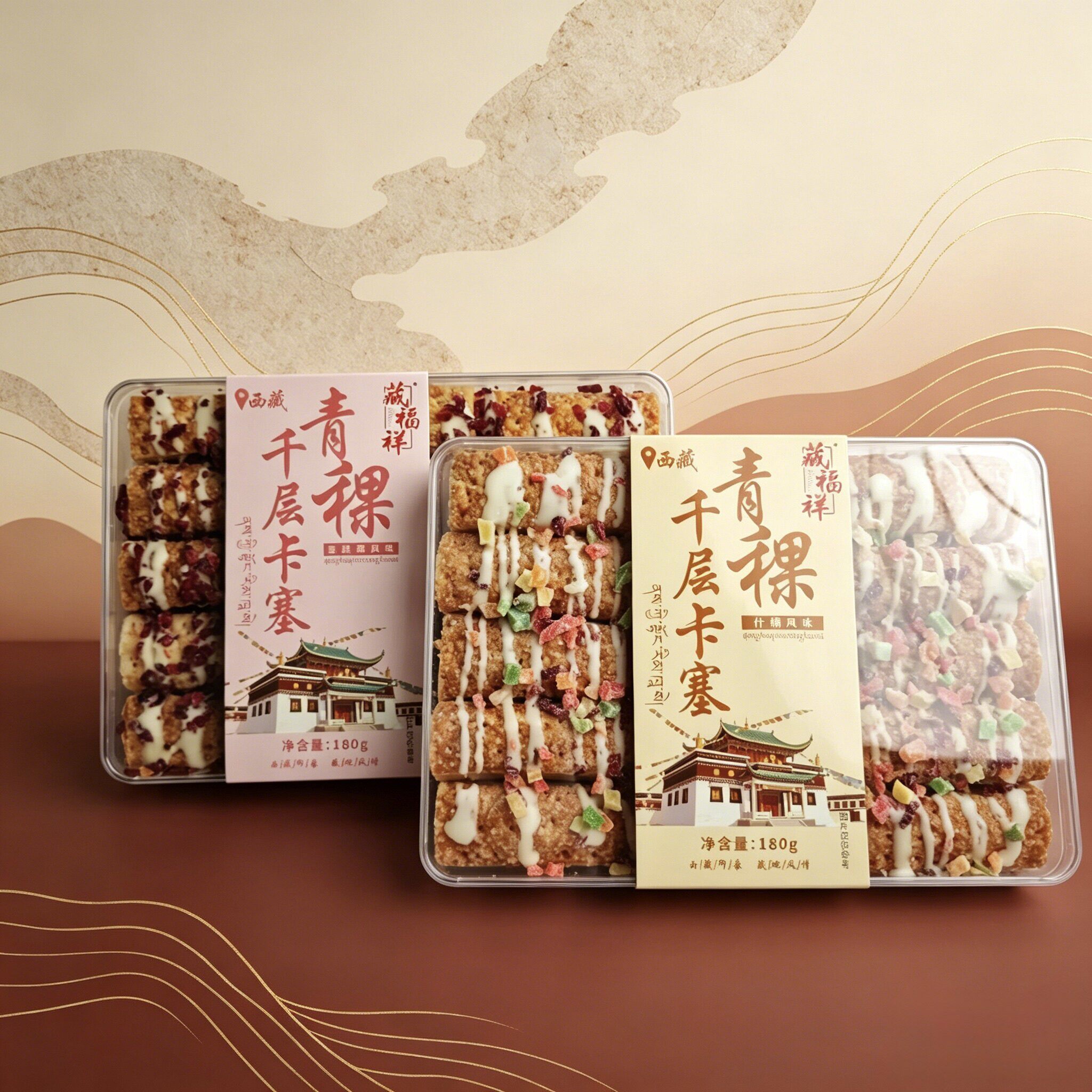 藏福祥西藏特产正宗青稞千层卡塞酥脆可口蔓越莓味休闲零食180克