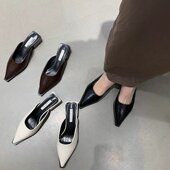 尖头包头拖鞋 百搭懒人一脚蹬穆勒鞋 女春季 网红简约低跟鞋 新品 法式