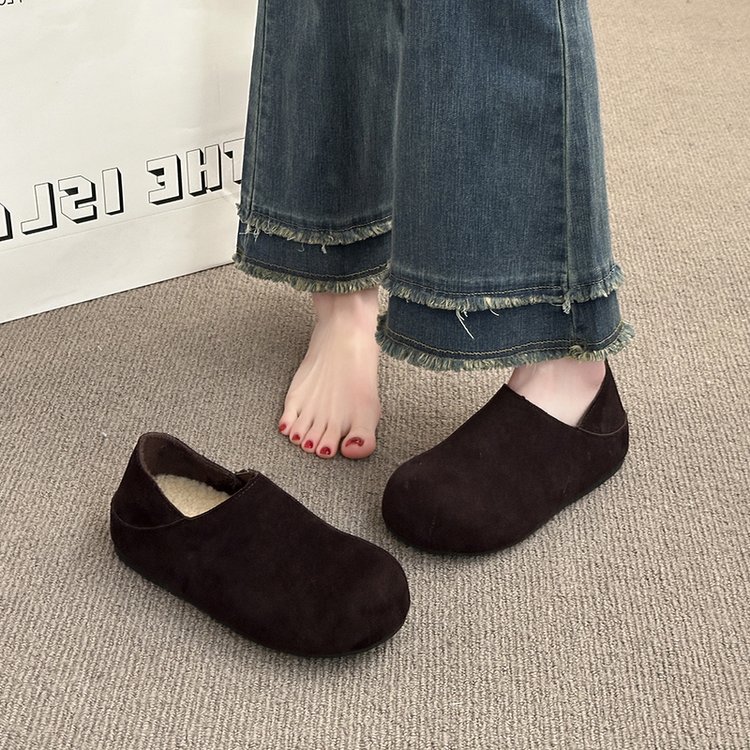 两穿乐福鞋平底内增高加绒棉鞋