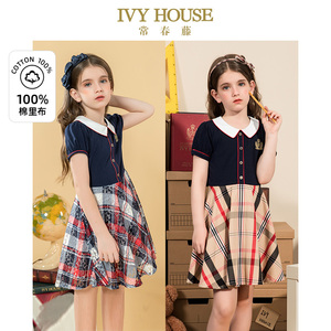 IVY HOUSE常春藤儿童装女童短袖 宝宝连衣裙淑女薄款格子Polo全棉
