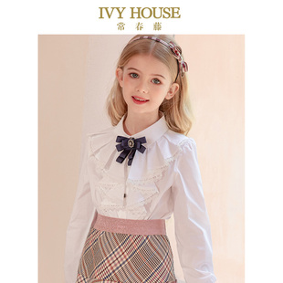 HOUSE常春藤童装 衬衫 女童秋季 褶边平织衬衣宝宝长袖 复古 新款 IVY