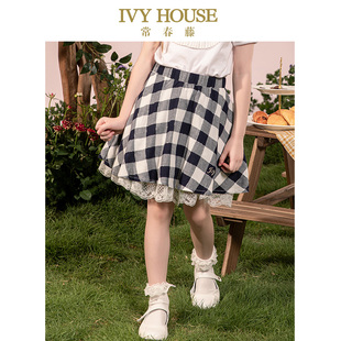 格子蕾丝花边短裙学院风 女童半身裙夏新款 IVY HOUSE常春藤儿童装