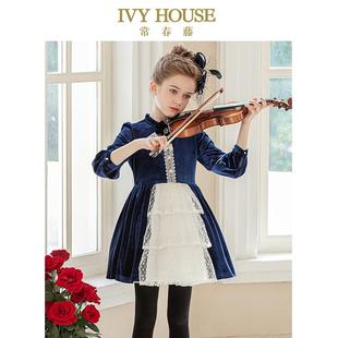 连衣裙复古丝绒蕾丝拼接Lolita 女洛丽塔洋装 IVY HOUSE常春藤童装