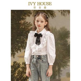 复古宫廷风泡泡袖 IVY 春款 女童衬衫 衬衣学院风 HOUSE常春藤儿童装