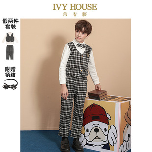 HOUSE常春藤儿童装 格纹英伦绅士风正装 男童春季 假两件套装 款 IVY