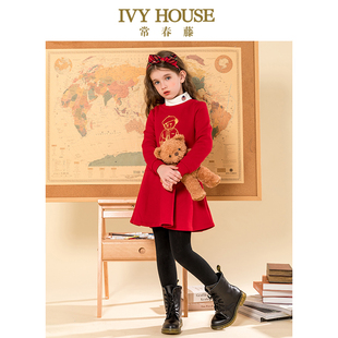 小熊图案卫衣裙连衣裙俏皮长袖 IVY 新款 女童秋季 HOUSE常春藤童装
